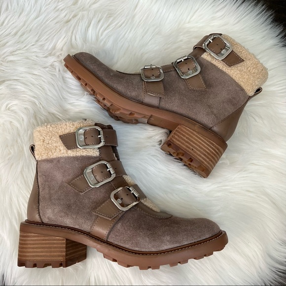 Vince Camuto Shoes - NEW Vince Camuto Klerica hiker moto boot leather and faux suede, buckles sz 8